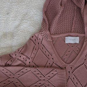 Lucky Brand Boho Women's Crochet Hoodie Dirty Pink